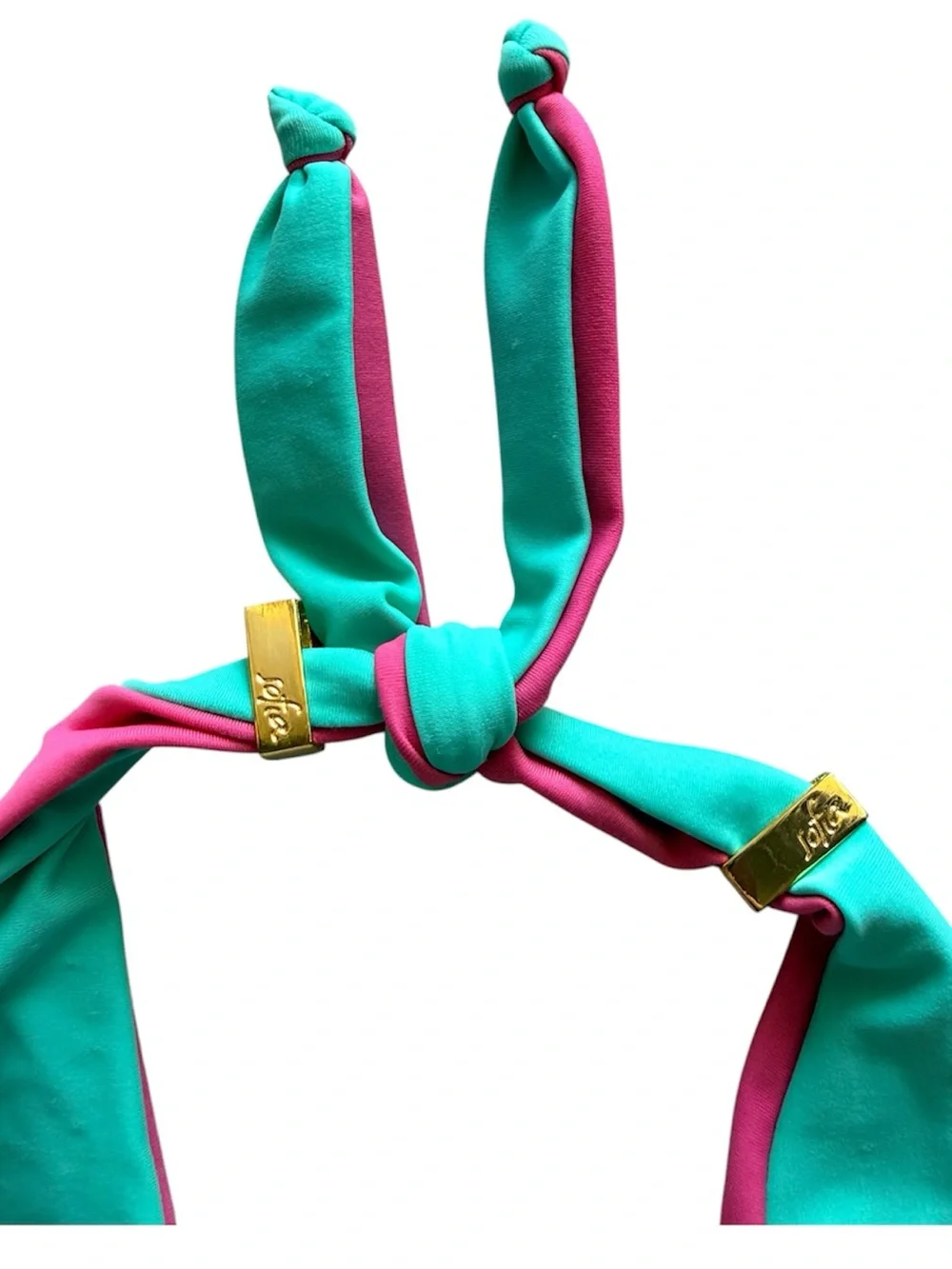 Sofia by ViX Turquoise Halter Bikini Top with Pink Trim.  Size XS
